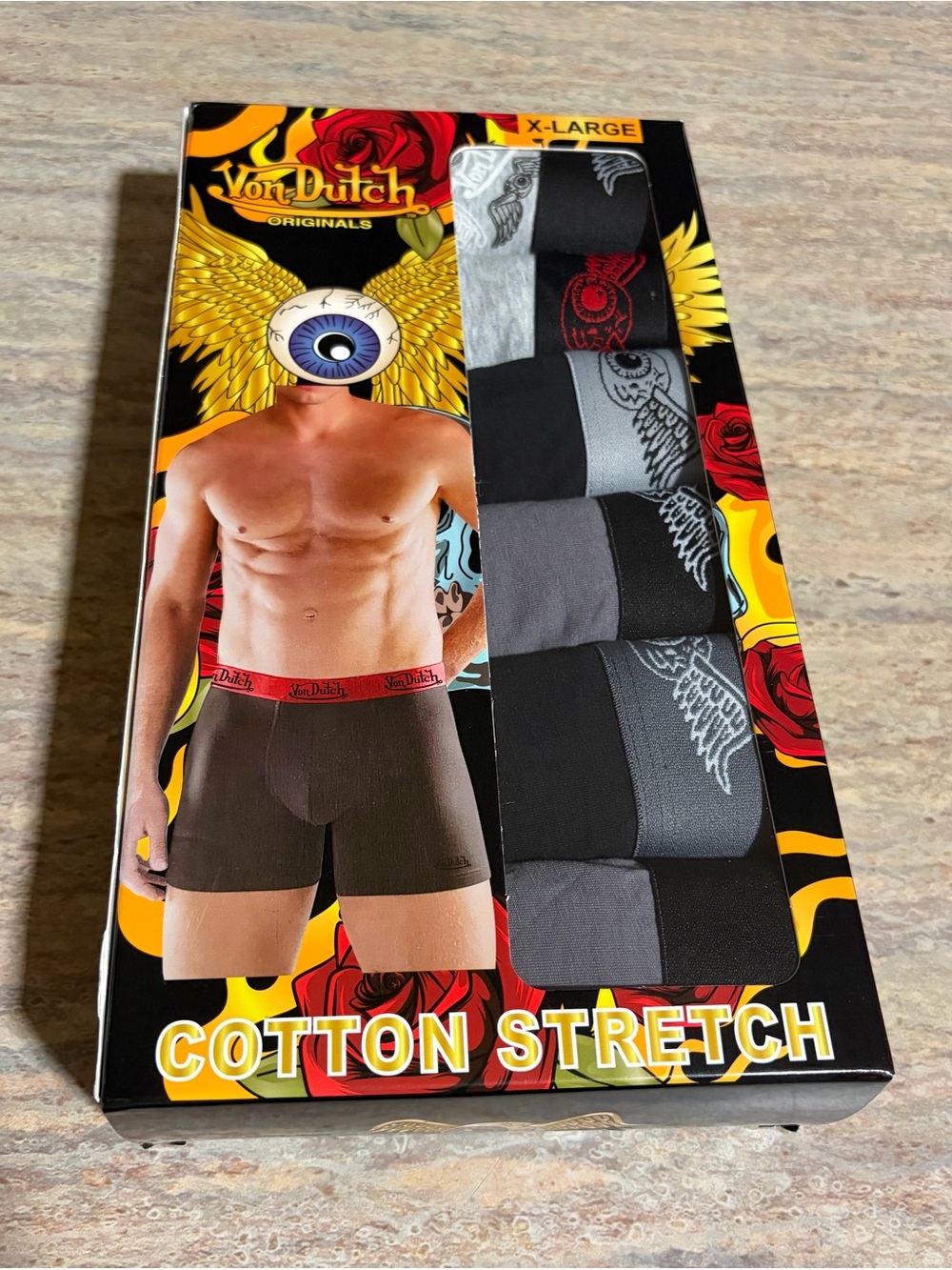 Von Dutch Originals 6-Pack Black & Gray Cotton Stretch Boxer Briefs Pack -